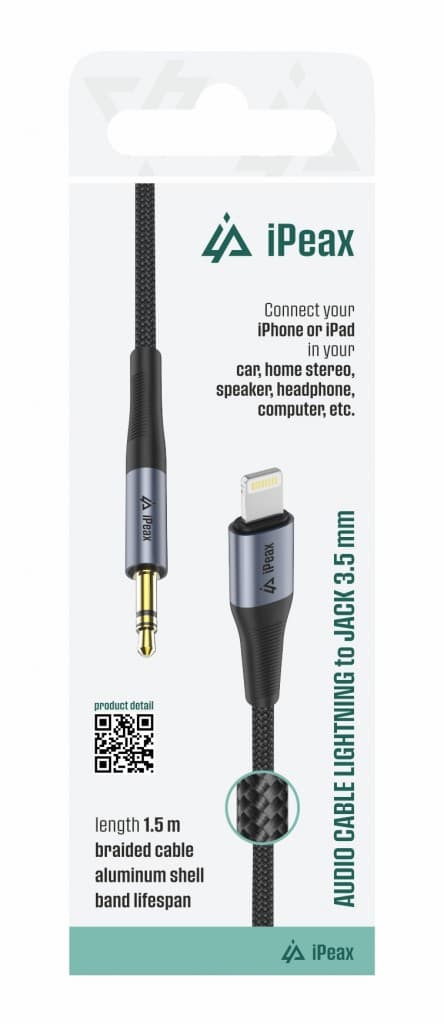 Adaptér iPeax Lightning - 3,5 mm jack 1,5 m černý - náhled 5