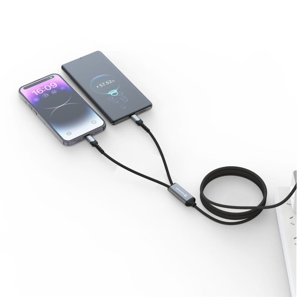 Nabíjecí kabel Swissten 2v1 100W USB-C - 2x USB-C 1,5 m černý - náhled 4
