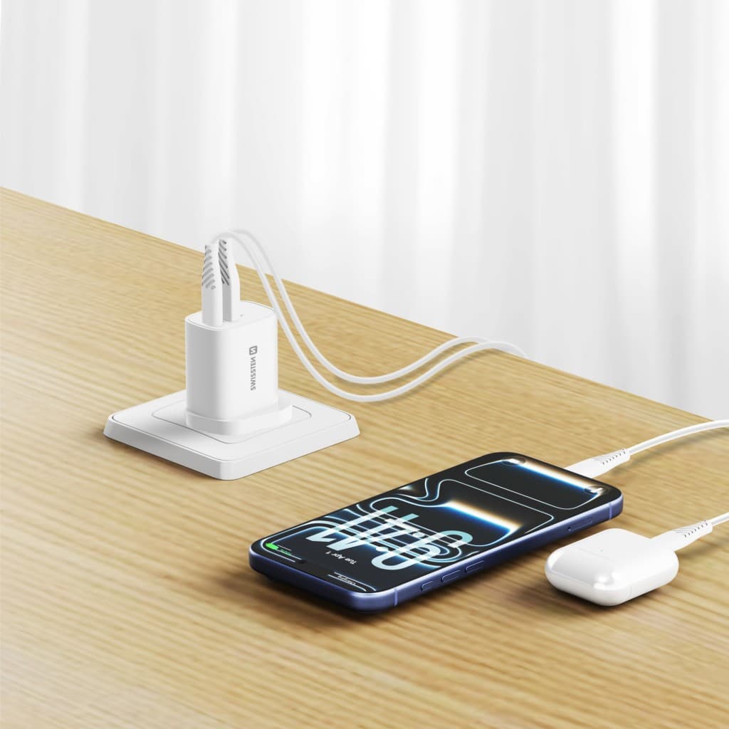 Adaptér Swissten Edge Gan 1x USB-C PD 35W + 1x USB-A 18W QC, pro uk zásuvku bílý - náhled 5