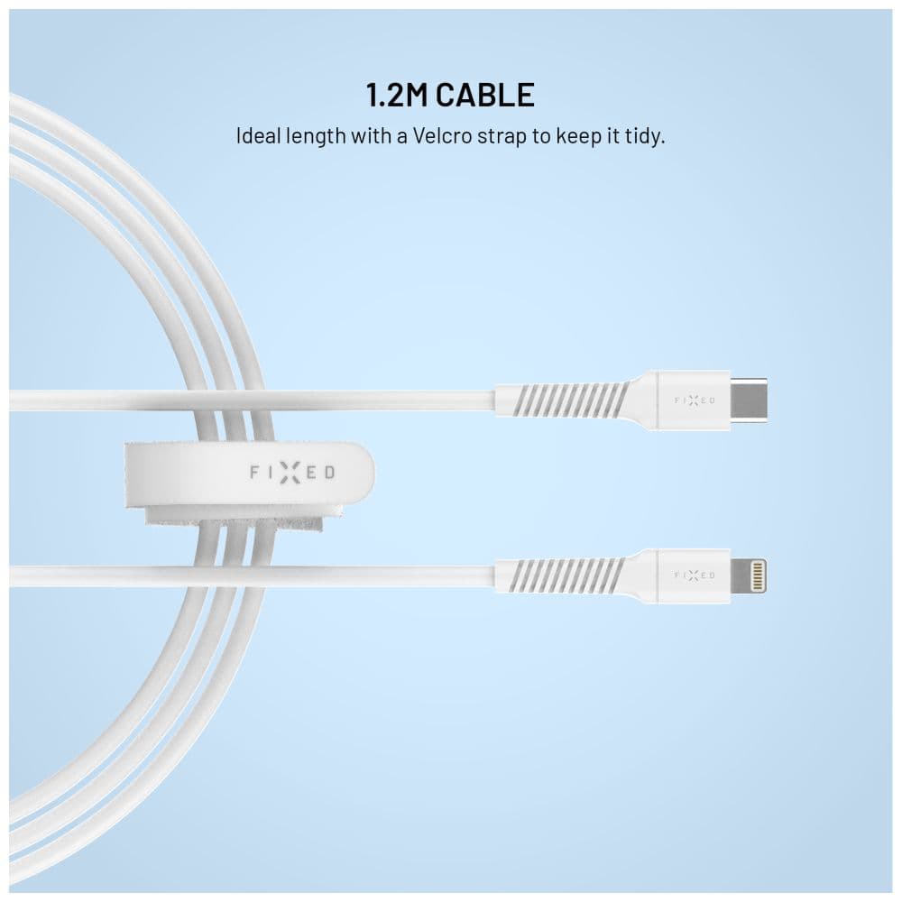 Nabíjecí a datový Liquid silicone kabel FIXED s konektory USB-C/Lightning a podporou PD, 1.2m, USB 2.0, 60W, bílý - náhled 5