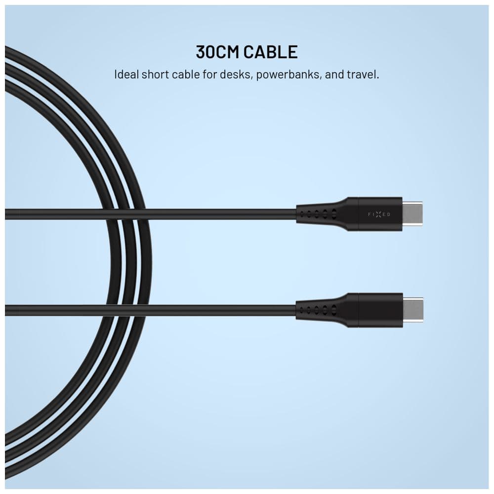 Krátký nabíjecí a datový Liquid silicone kabel FIXED s konektory USB-C/USB-C a podporou PD, 0.3m, USB 2.0, 60W, černý - náhled 5