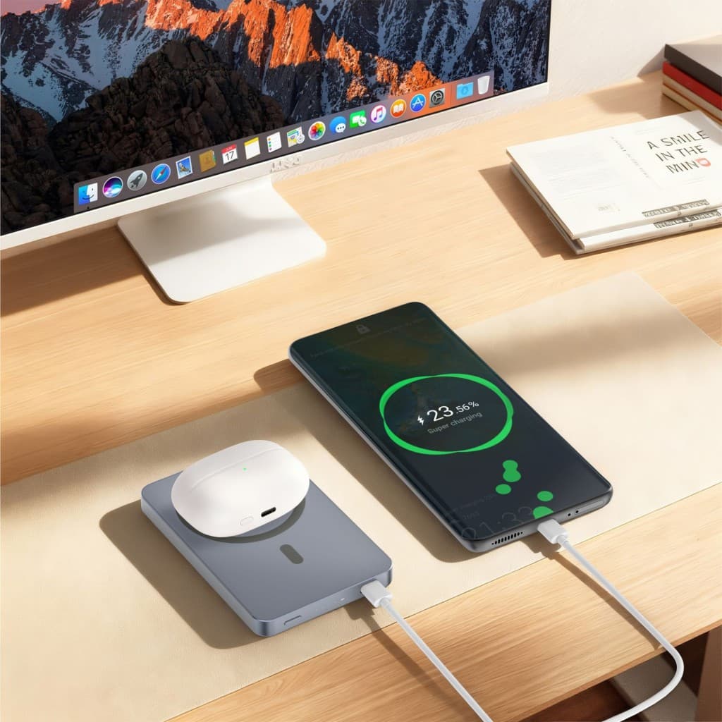 Powerbank Swissten Fusion 5000 mAh s nabíjením Apple Watch (kompatibilní s magsafe) stříbrná - náhled 5