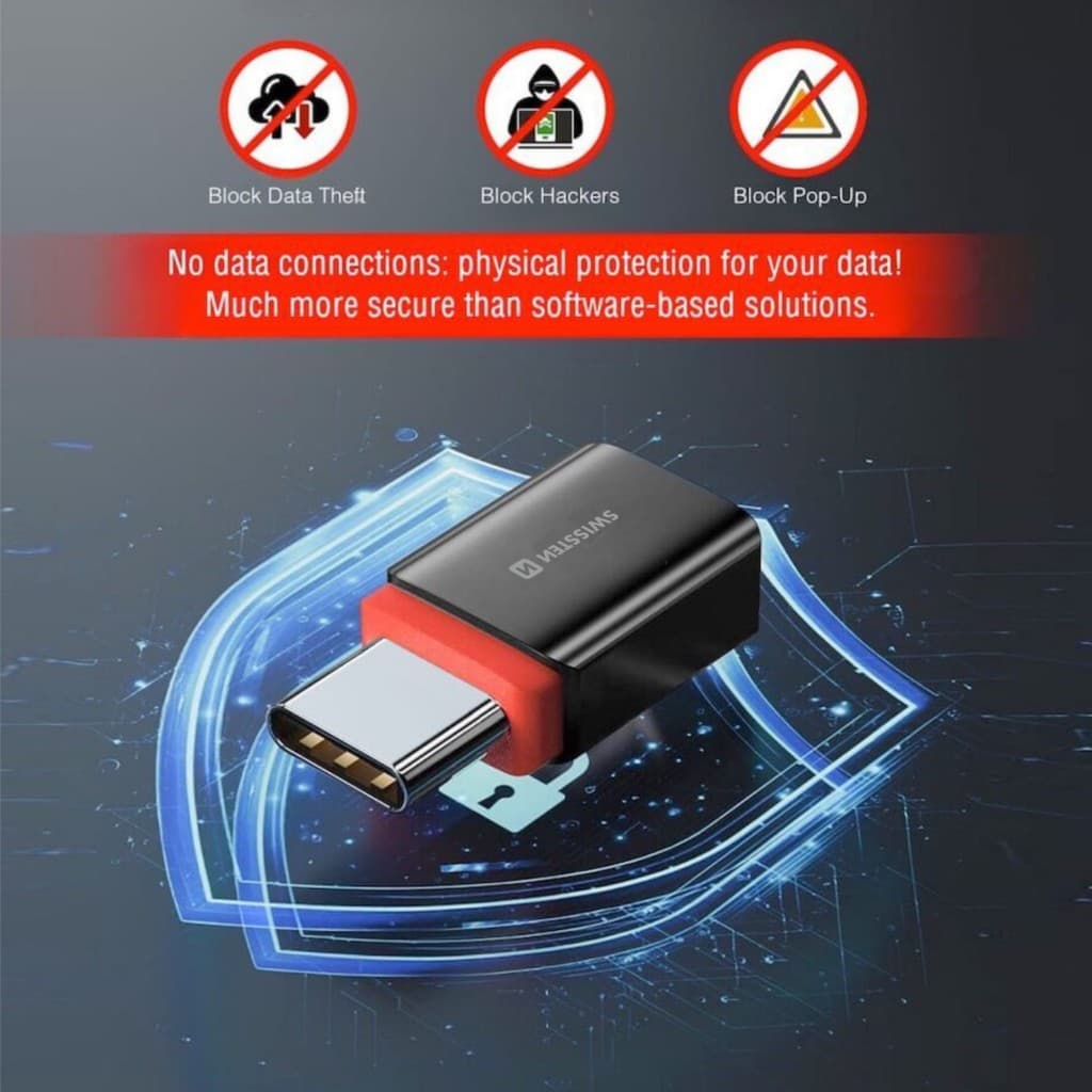 Nabíjecí adaptér s blokací dat Swissten dataguard usb-c (samec) / usb-c (samice) černý - náhled 5