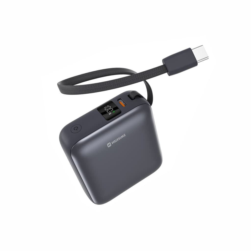 Powerbank Swissten Space 10000 mAh, 35W s integrovaným kabelem USB-C stříbrná - náhled 5