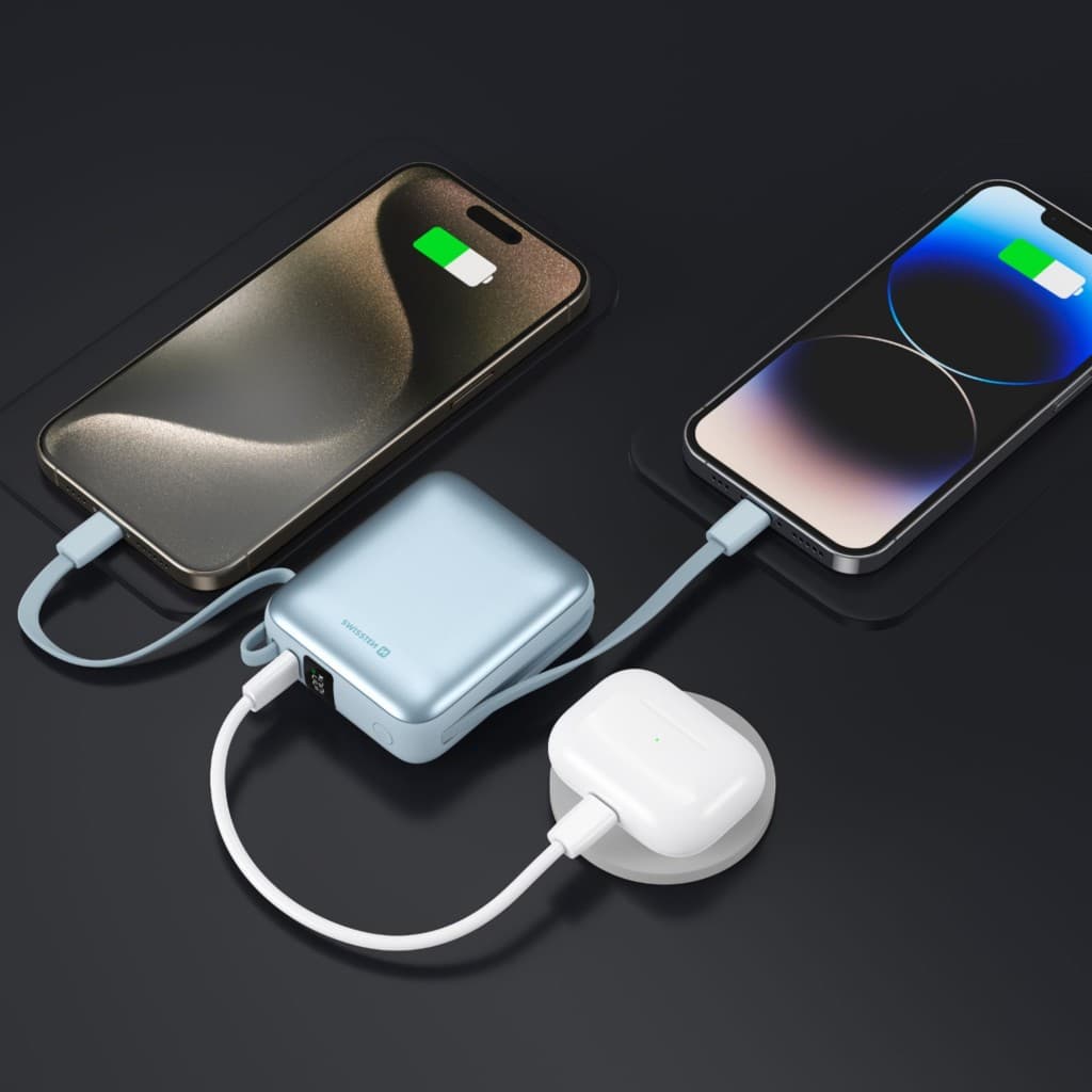 Powerbank Swissten Space 10000 mAh s integrovanými kabely usb-c a lightning modrá - náhled 5