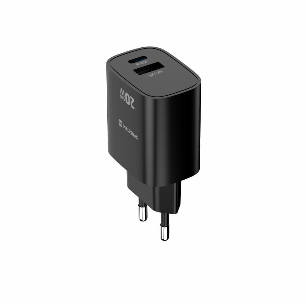 Adaptér Swissten Edge Gan 1x USB-C PD 20W + 1x USB-A 18W QC černý - náhled 5