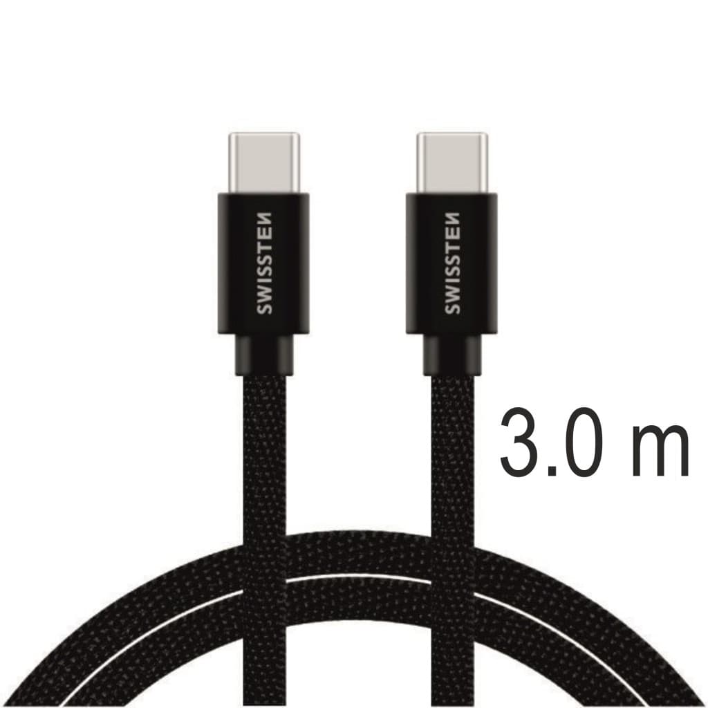 Datový kabel Swissten textile usb-c / usb-c 3.0 m černý - náhled 5