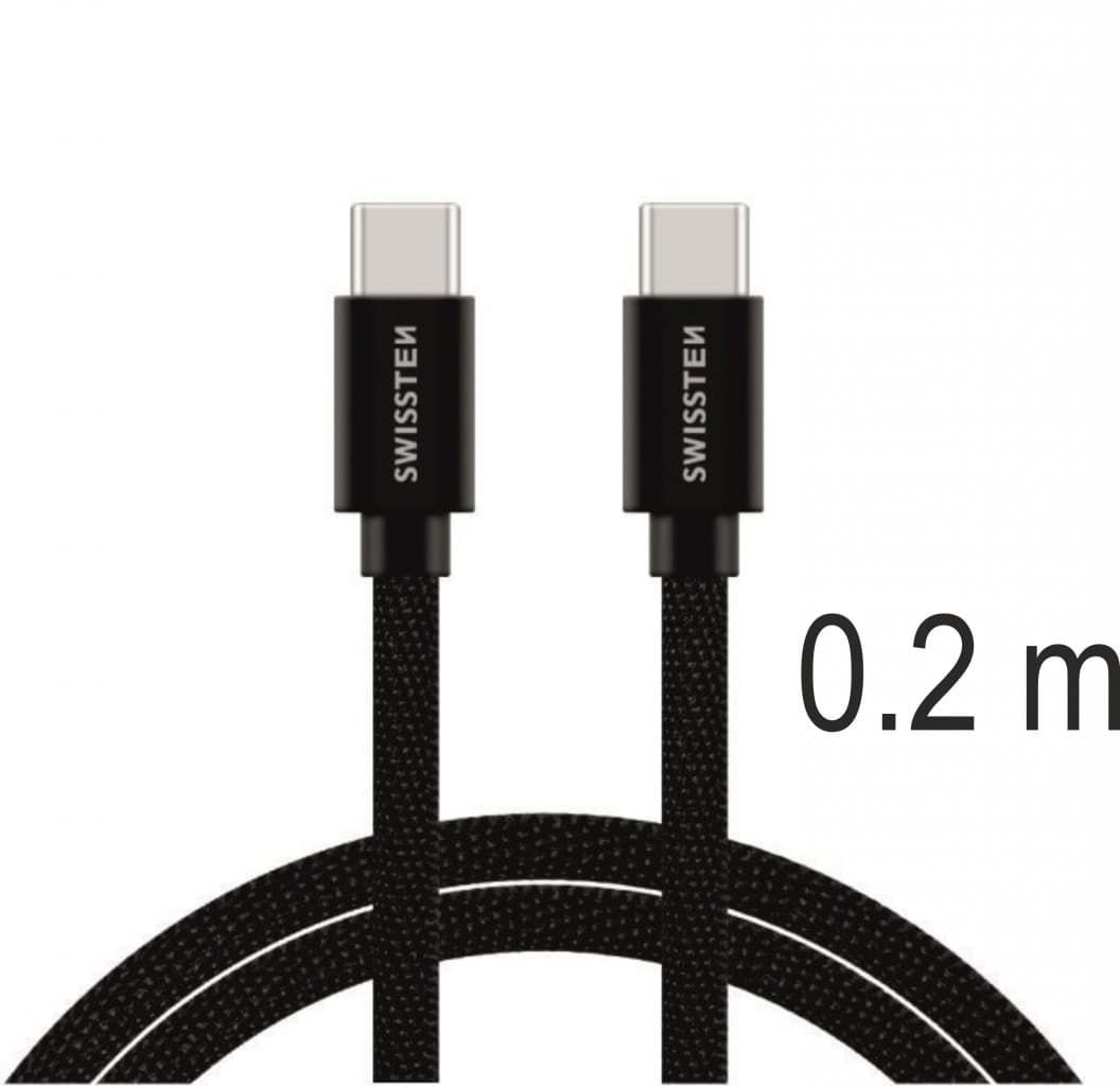 Datový kabel Swissten textile usb-c / usb-c 0.2 m černý - náhled 5