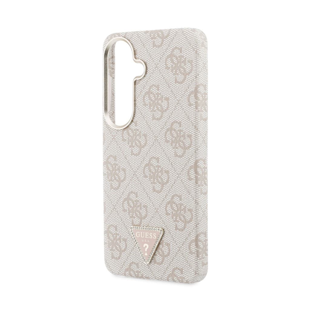 Zadní kryt Guess PU Leather 4G Strass Triangle Logo Gold Frame Magnetic pro Samsung Galaxy S26 růžový - náhled 5