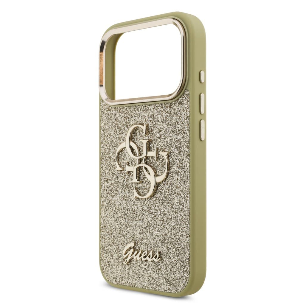 Zadní kryt Guess PU Fixed Glitter 4G Metal Frame pro iPhone 17 Pro zlatý - náhled 5