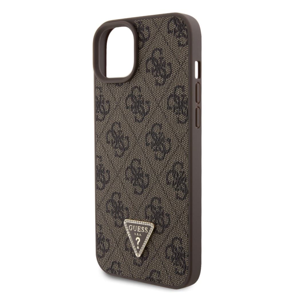 Zadní kryt a popruh Guess PU 4G Strass Triangle Metal Logo pro iPhone 15 Plus hnědý - náhled 5