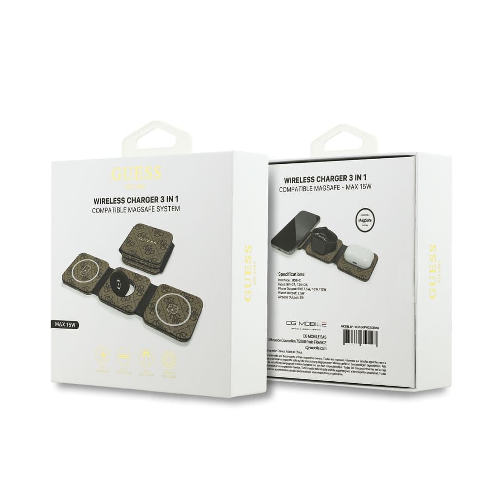 Bezdrátová nabíječka Guess PU 4G MagSafe 3v1 hnědá - náhled 5