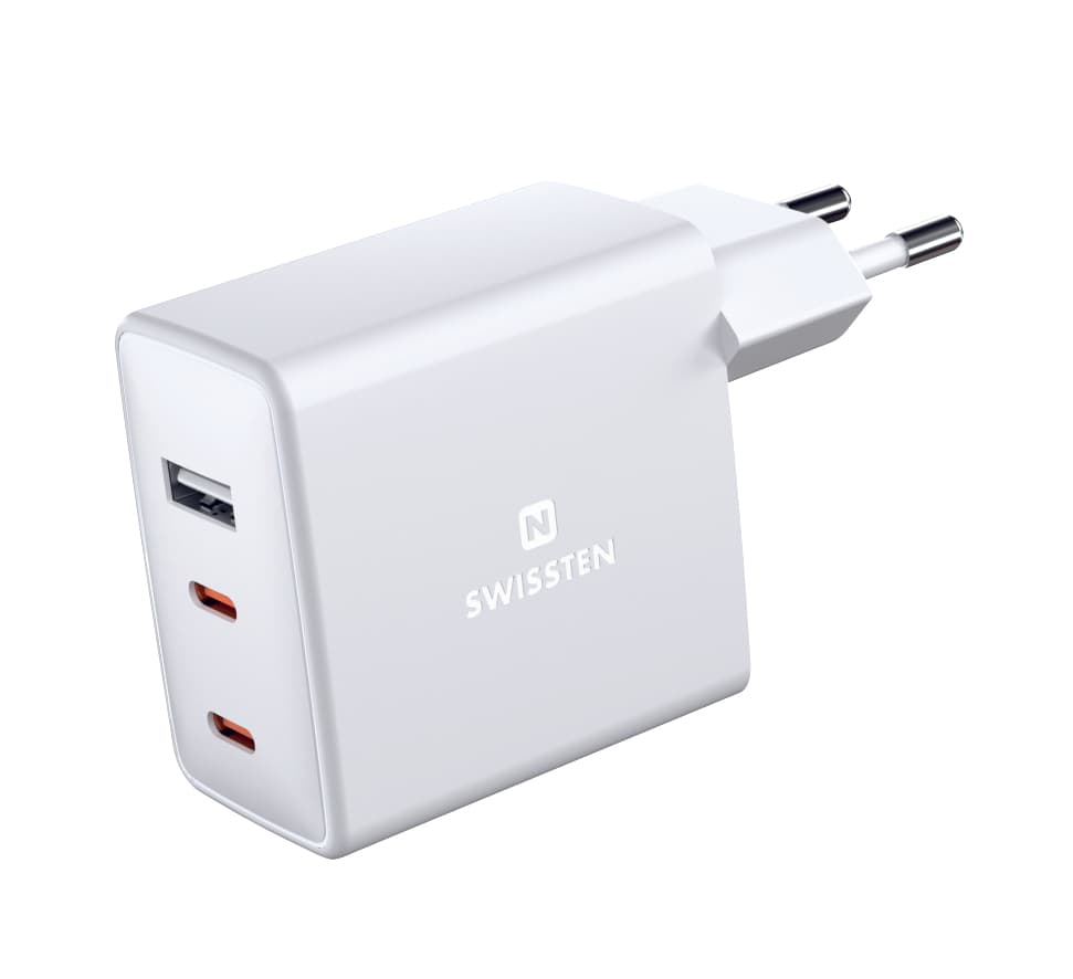 Swissten síťový adaptér gan 2x usb-c + 1xusb 70w - náhled 5
