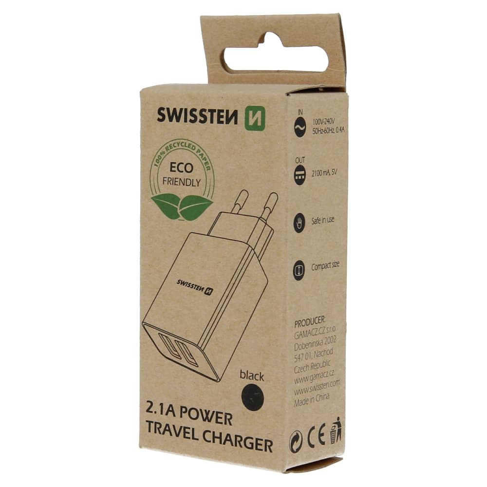 Swissten síťový adaptér smart ic 2x usb 2,1a power černý (eco balení) - náhled 5