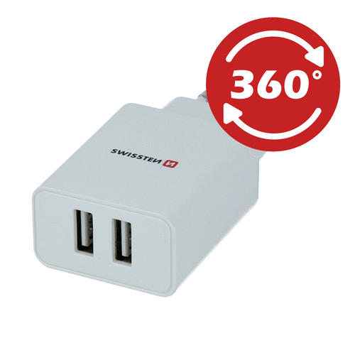 Swissten síťový adaptér smart ic 2x usb 2,1a power bílý - náhled 5