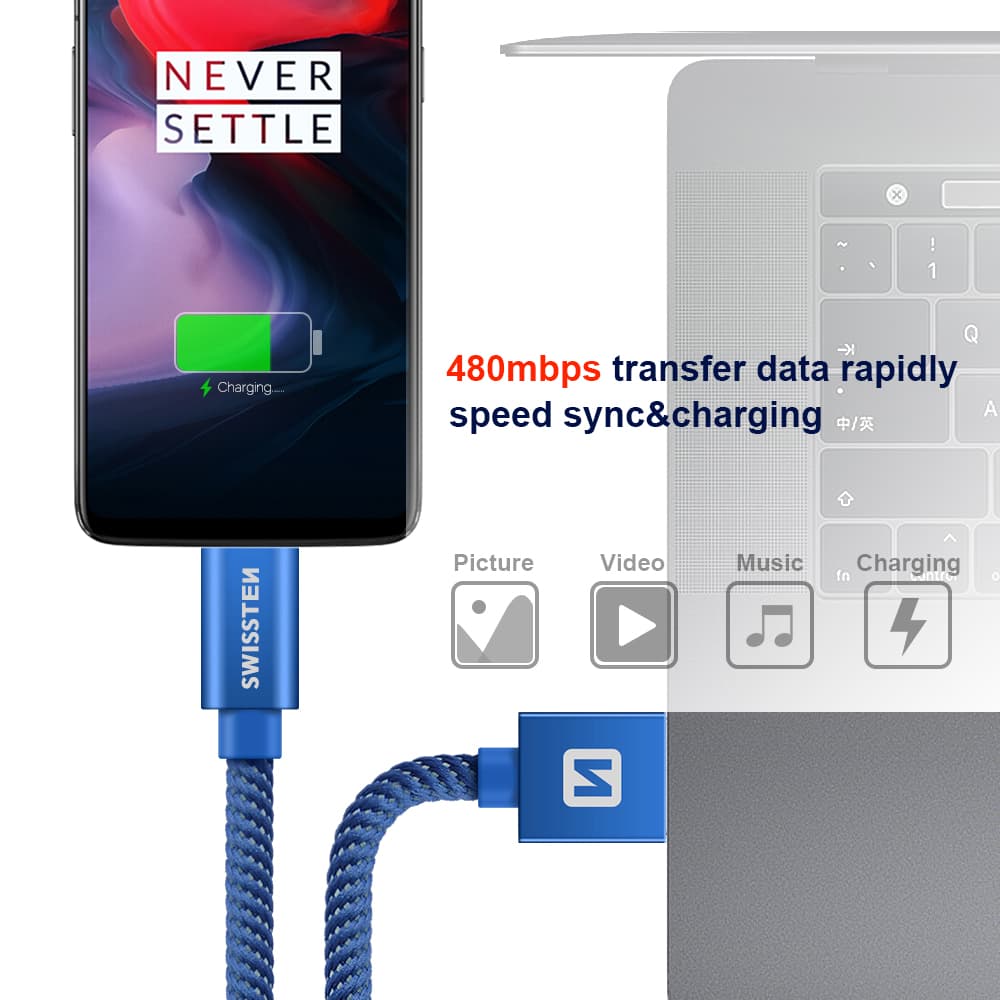 Datový kabel swissten textile usb / micro usb 2,0 m modrý - náhled 5