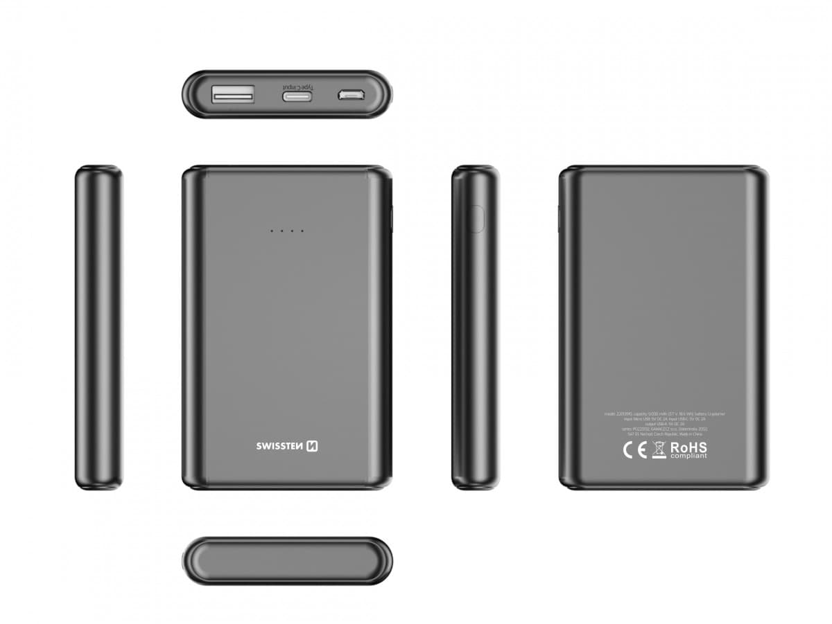 Swissten power line power bank 5000 mah 10w black - náhled 5