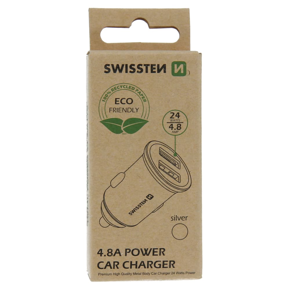 Swissten cl adaptér 2x usb 4,8a metal silver (eco balení) - náhled 5