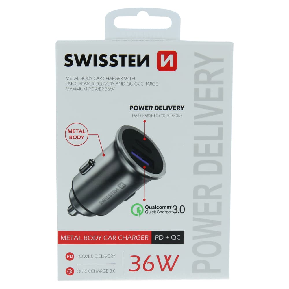 Swissten cl adaptér power delivery usb-c + quick charge 3.0 36w metal stříbrný - náhled 5