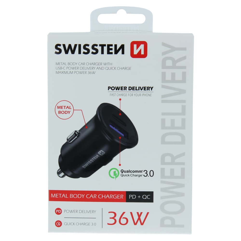 Swissten cl adaptér power delivery usb-c + quick charge 3.0 36w metal černý - náhled 5