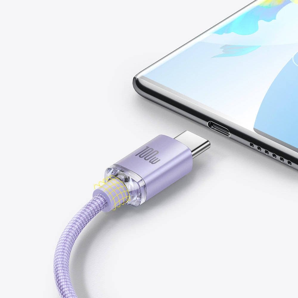 Baseus CAJY000405 Crystal Shine Series Datový Kabel USB - USB-C 100W 1,2m Purple - náhled 5