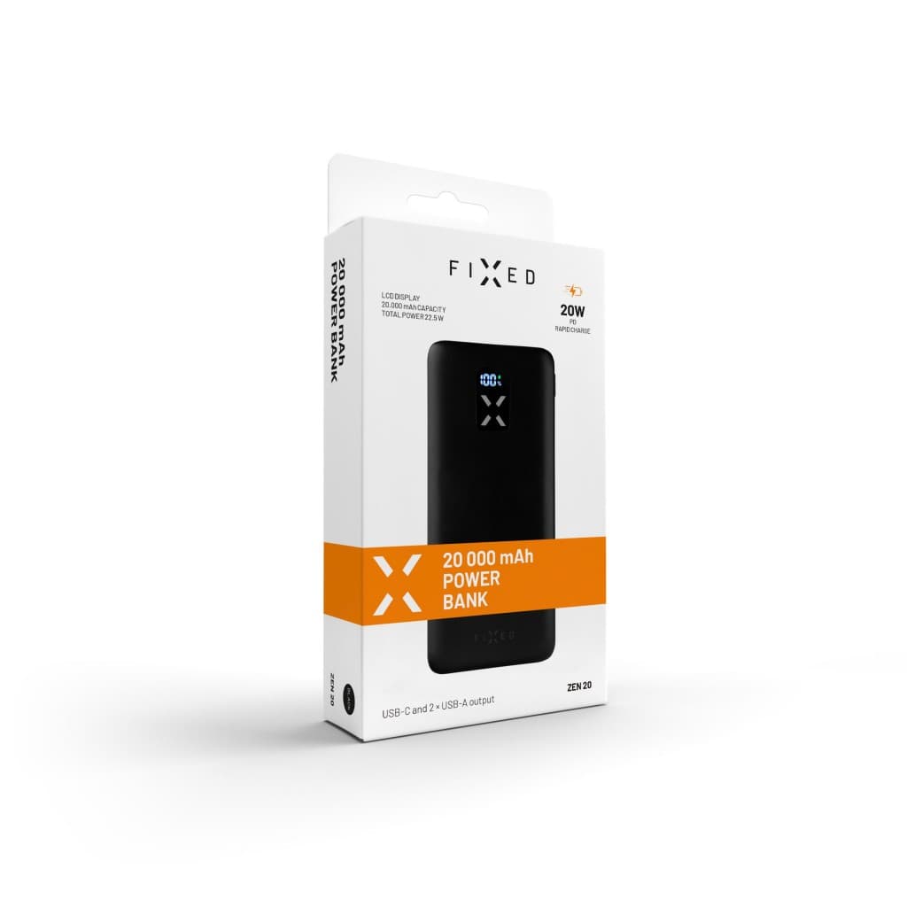 Powerbanka FIXED Zen 20 s LCD displejem a výstupem PD 20W, 20 000 mAh, černá - náhled 5