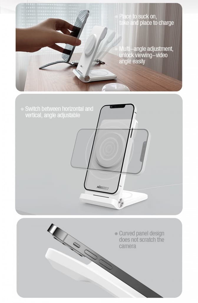 Bezdrátová nabíječka Nillkin PowerTrio 3v1 MagSafe pro Apple Watch White (MFI) - náhled 5