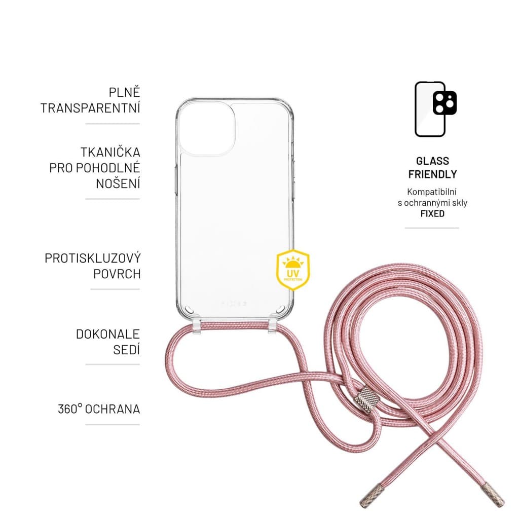 Pouzdro FIXED Pure Neck s růžovou šňůrkou na krk pro Apple iPhone 14 Pro - náhled 5