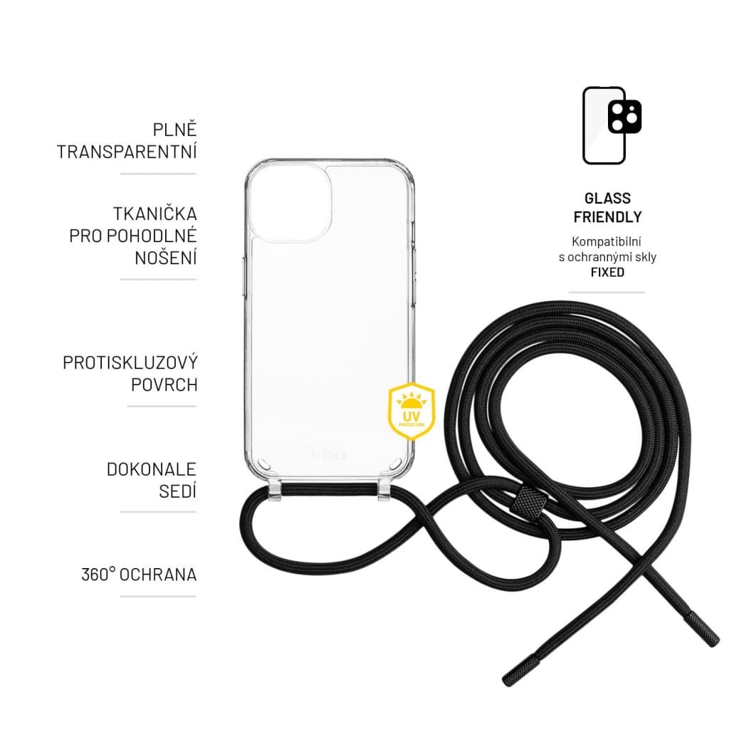 Pouzdro FIXED Pure Neck s černou šňůrkou na krk pro Apple iPhone 14 Plus - náhled 5