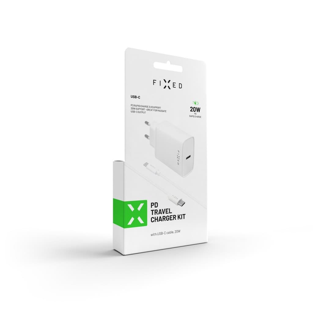 Set síťové nabíječky FIXED s USB-C výstupem a USB-C/USB-C kabelu, podpora PD, 1 metr, 20W, bílý - náhled 5