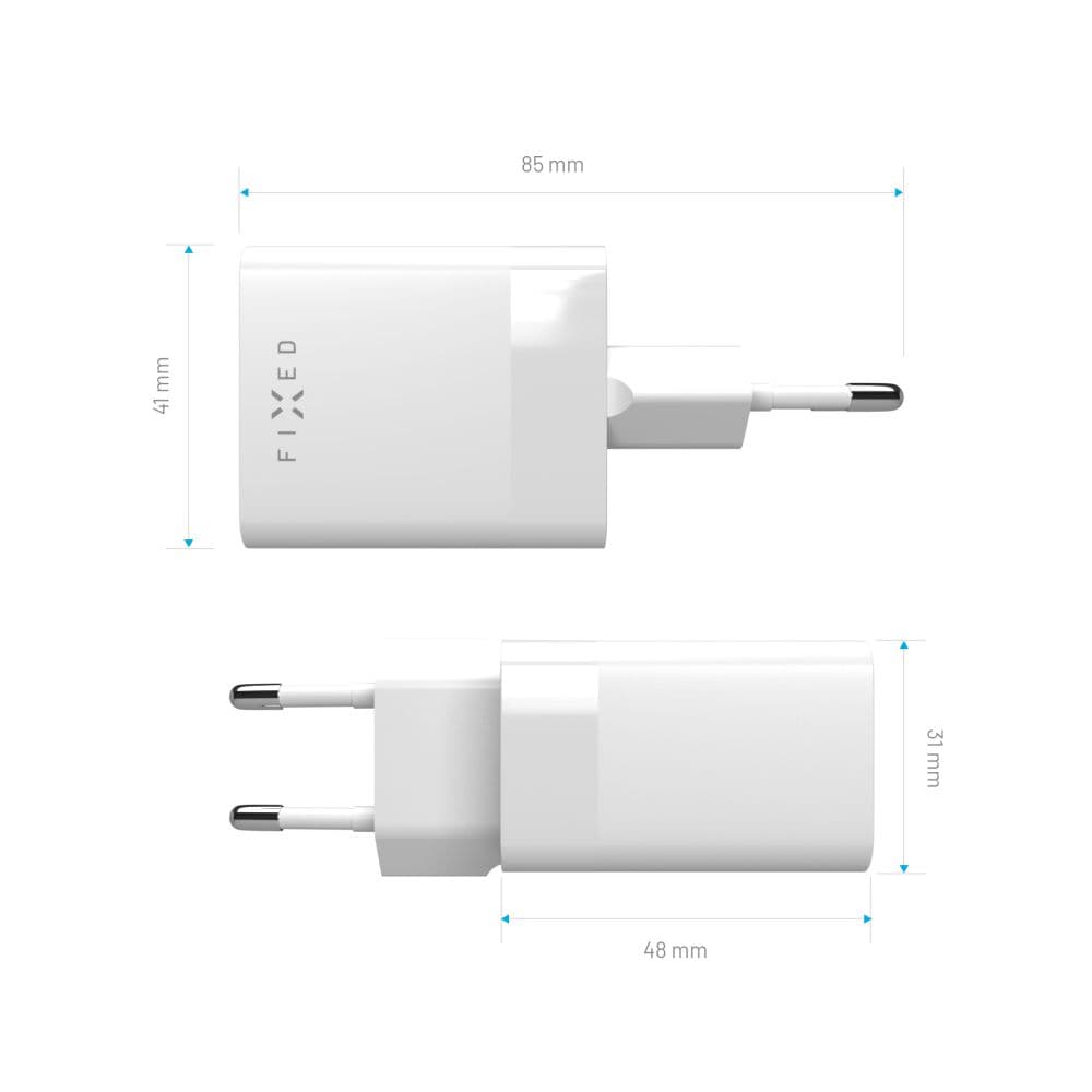 Síťová nabíječka FIXED Mini s USB-C a USB výstupem, podpora PD, 45W, bílá - náhled 5