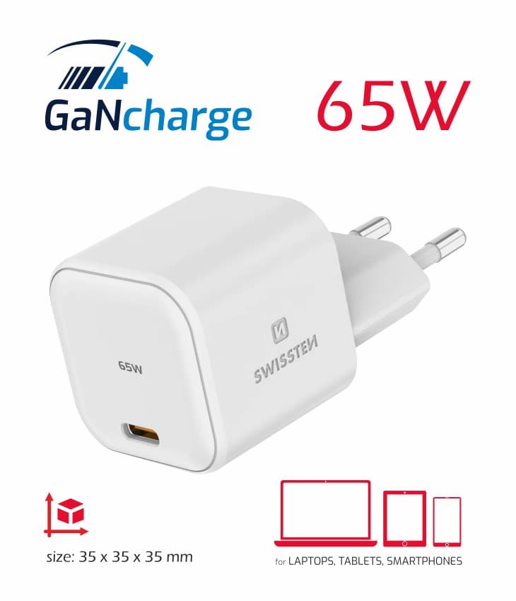 Cestovní adaptér Swissten Gan 1xUSB-C s funkcí rychlonabíjení 65W bílý - náhled 5