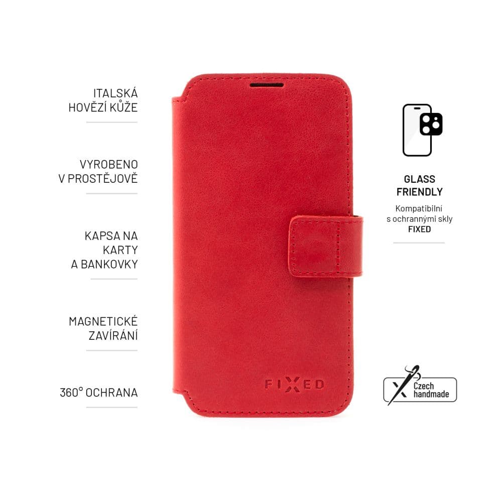 Kožené pouzdro typu kniha FIXED ProFit pro Apple iPhone 15 Pro, červené - náhled 5