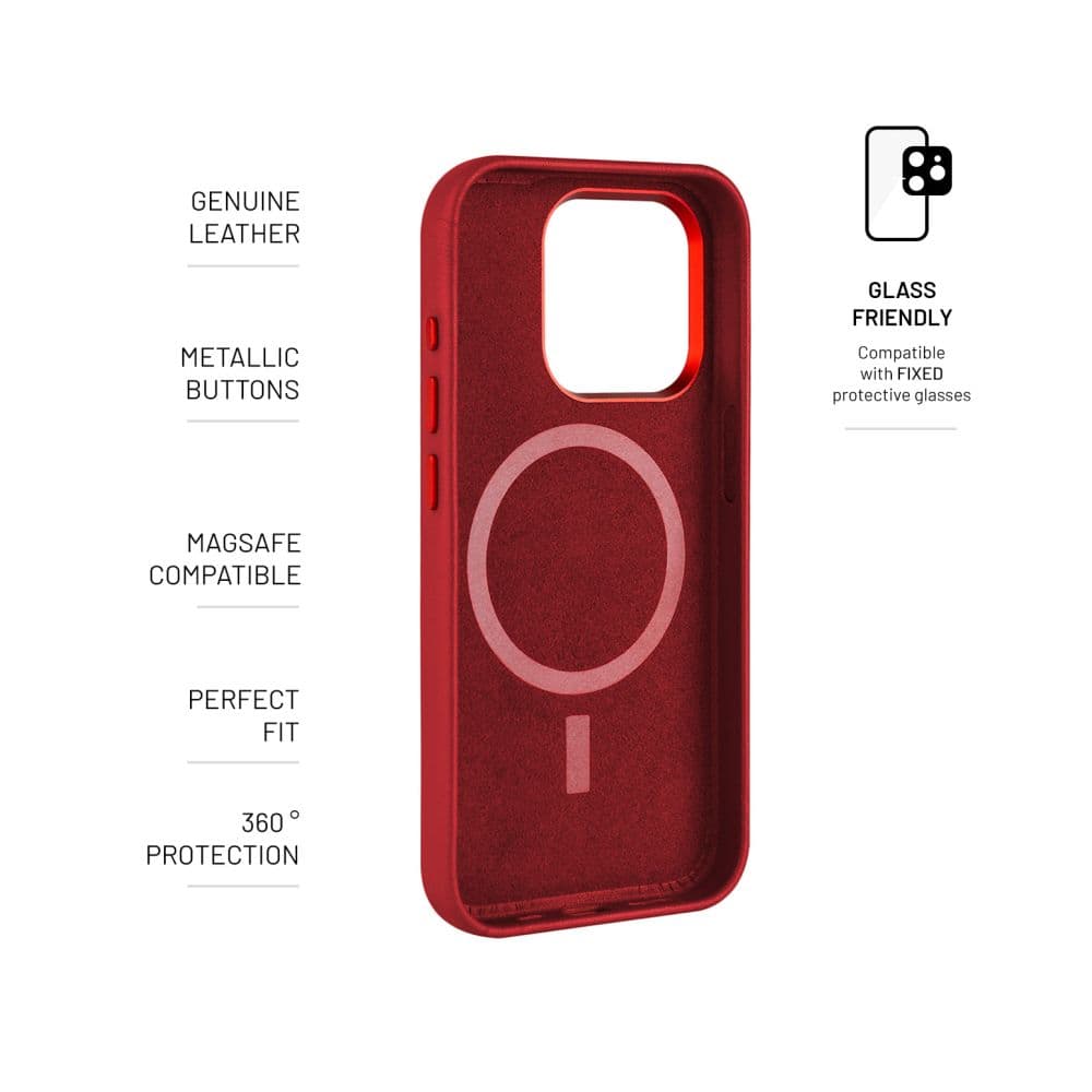 Kožený zadní kryt FIXED MagLeather s podporou MagSafe pro Apple iPhone 15 Pro, červený - náhled 5
