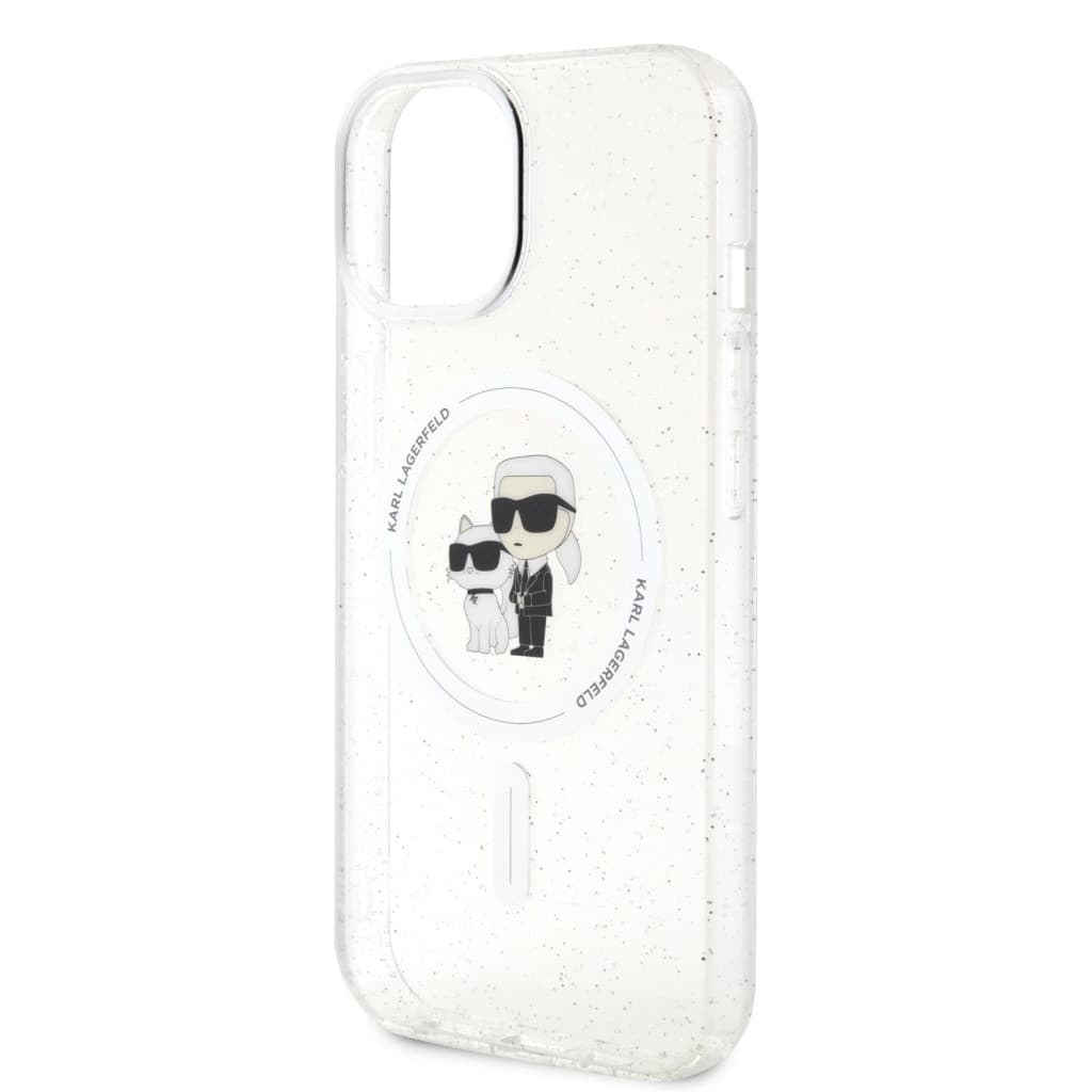 Karl Lagerfeld IML Glitter Karl and Choupette MagSafe Zadní Kryt pro iPhone 15 Transparent - náhled 5