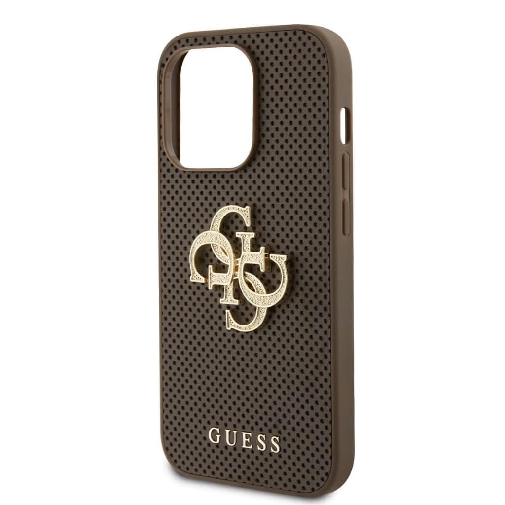 Guess PU Perforated 4G Glitter Metal Logo Zadní Kryt pro iPhone 15 Pro Taupe - náhled 5
