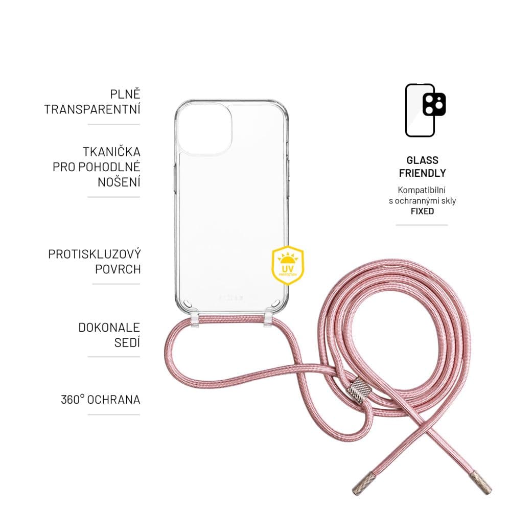 Pouzdro FIXED Pure Neck s růžovou šňůrkou na krk pro Samsung Galaxy A15 - náhled 5