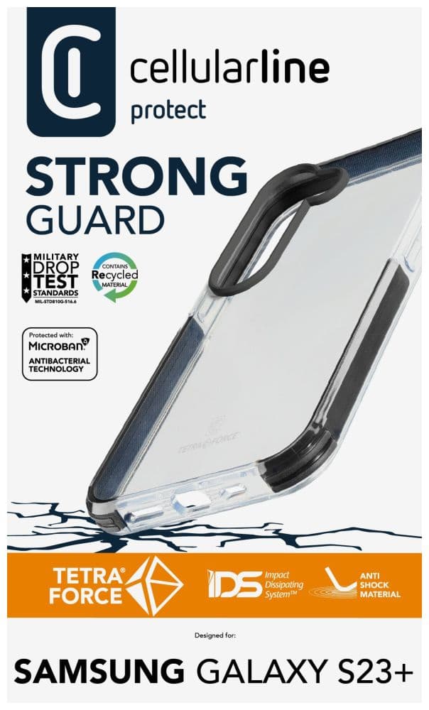 Ultra ochranné pouzdro Cellularline Tetra Force Strong Guard pro Samsung Galaxy S23+, transparentní - náhled 5