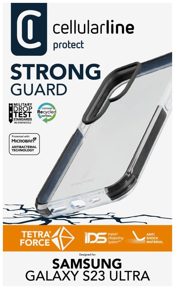 Ultra ochranné pouzdro Cellularline Tetra Force Strong Guard pro Samsung Galaxy S23 Ultra, transparentní - náhled 5