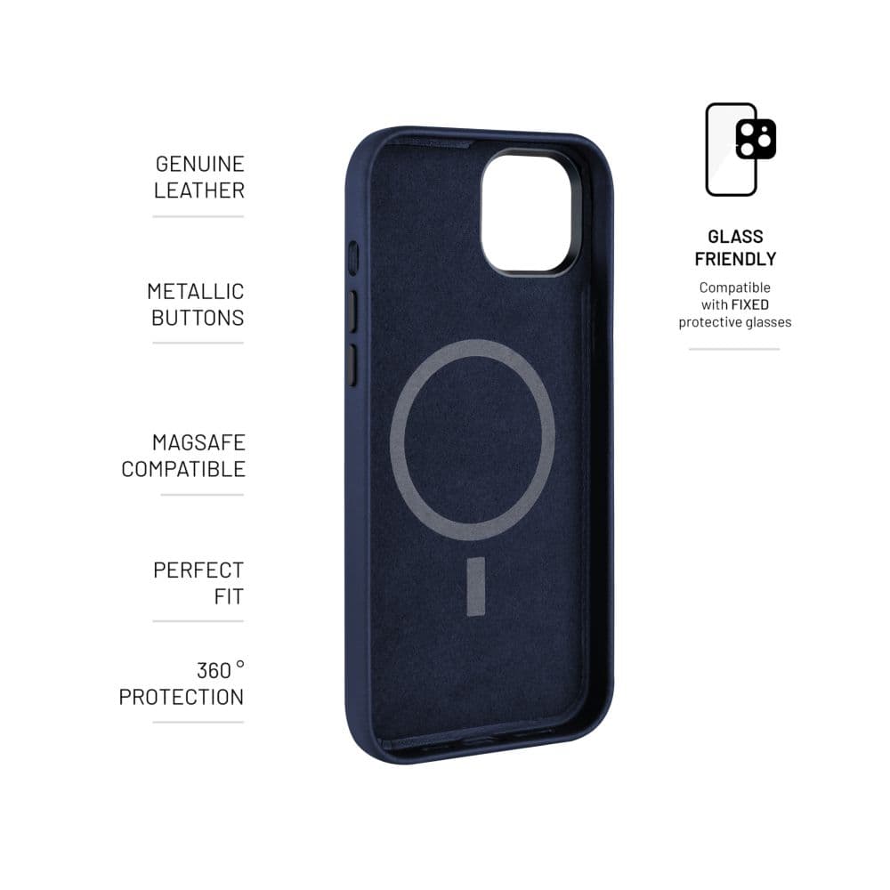 Kožený zadní kryt FIXED MagLeather s podporou MagSafe pro Apple iPhone 14, modrý - náhled 5