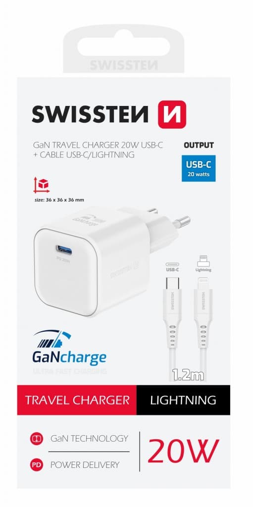 Rychlonabíječka Swissten vč. datového kabelu Lightning 1.2m 20W bílá - náhled 5