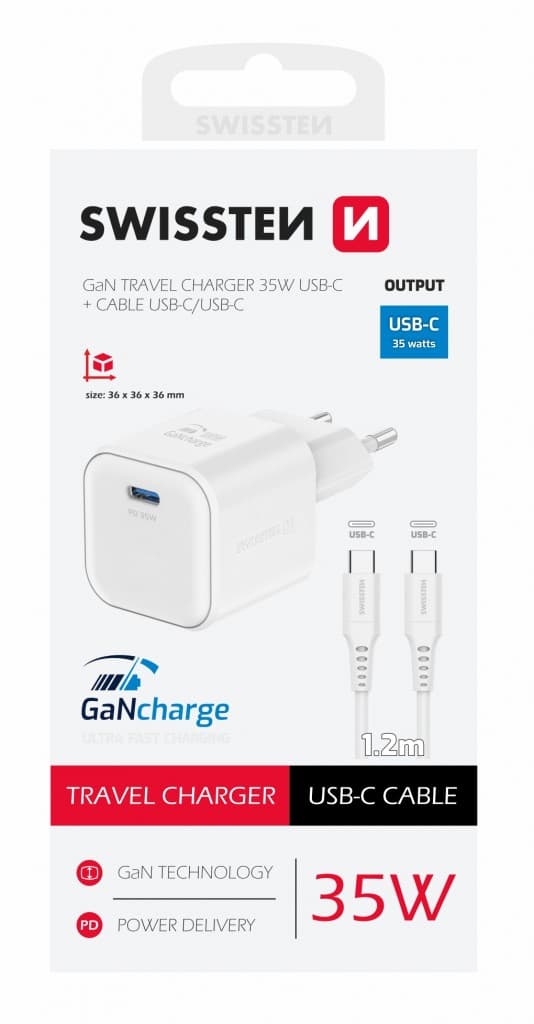 Rychlonabíječka Swissten vč. datového kabelu USB-C 1.2m 35W bílá - náhled 5