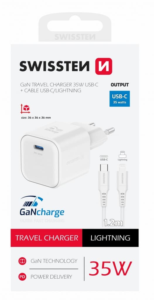 Rychlonabíječka Swissten vč. datového kabelu Lightning 1.2m 35W bílá - náhled 5