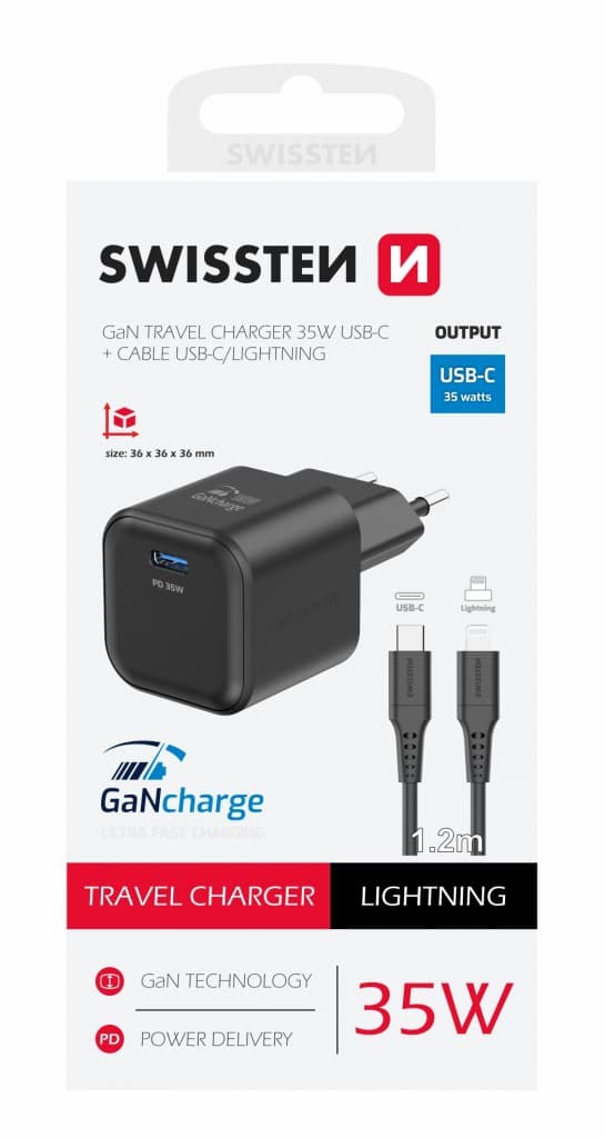 Rychlonabíječka Swissten vč. datového kabelu Lightning 1.2m 35W černá - náhled 5
