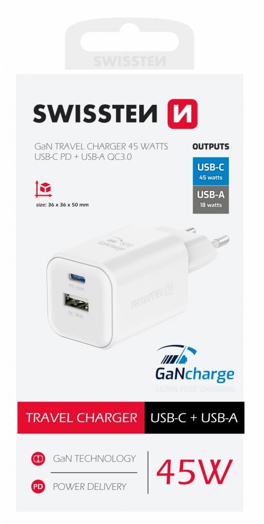 Adaptér Swissten s funkcí rychlonabíjení 45W Dual bílý - náhled 5