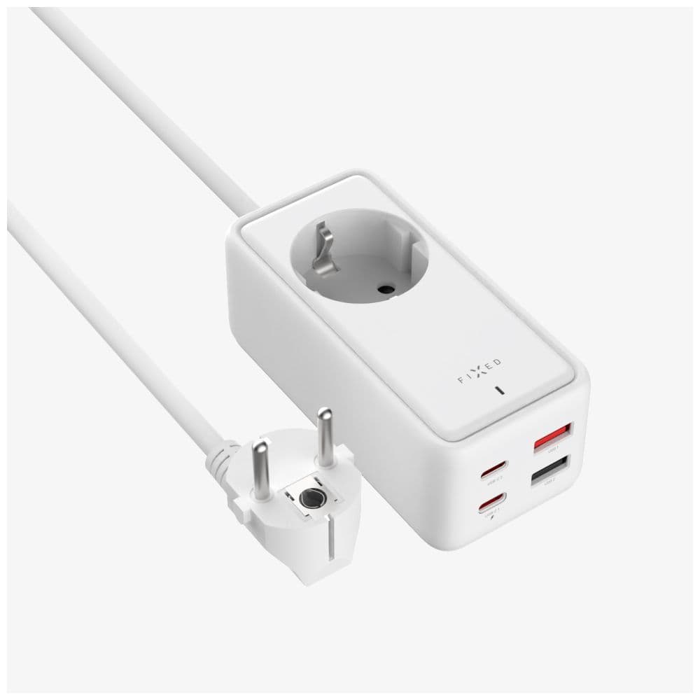 Síťový prodlužovací adaptér FIXED Charging Strip s 2x USB-C a 2x USB, GaN III, 3m, PD 65W, bílý - náhled 5