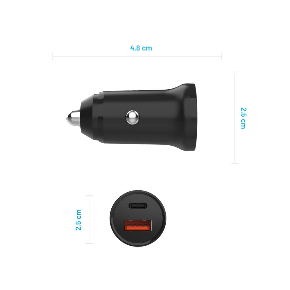 Autonabíječka FIXED s USB-C a USB výstupem a podporou PD, 20W, černá - náhled 5