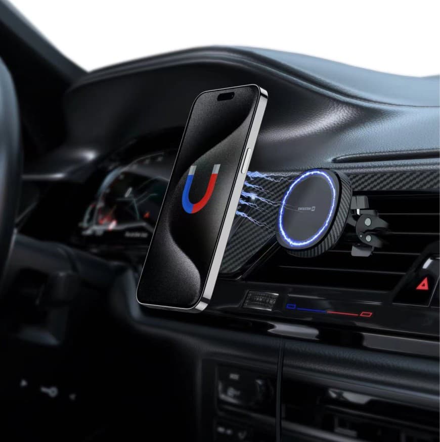 Magnetický držák do auta Swissten Magstick Compact do ventilační mřížky černý - náhled 5