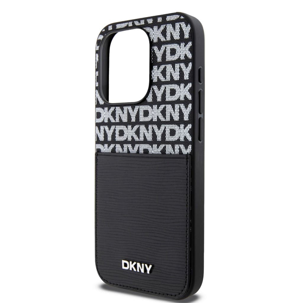 Zadní Kryt DKNY PU Leather Repeat Pattern Card Pocket pro iPhone 15 Pro černý - náhled 5