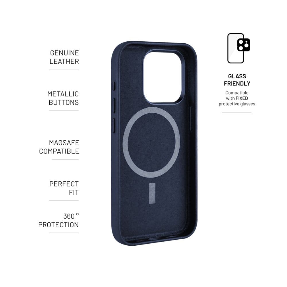 Kožený zadní kryt FIXED MagLeather s podporou MagSafe pro Apple iPhone 16 Pro, modrý - náhled 5